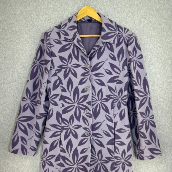 Women's Boden Wool Purple Floral Coat Size 12 UK (8-10 US) Long Peacoat Jacket - Picture 4 of 16